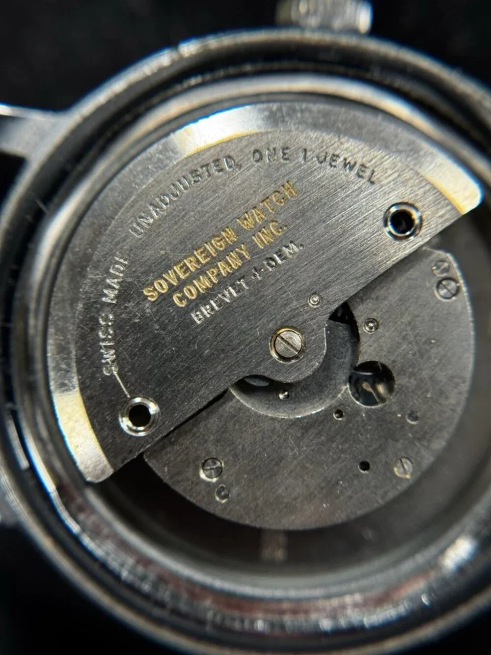 Vintage Sovereign Self Winding Swiss Automatic Watch Black Dial Speidel Runs